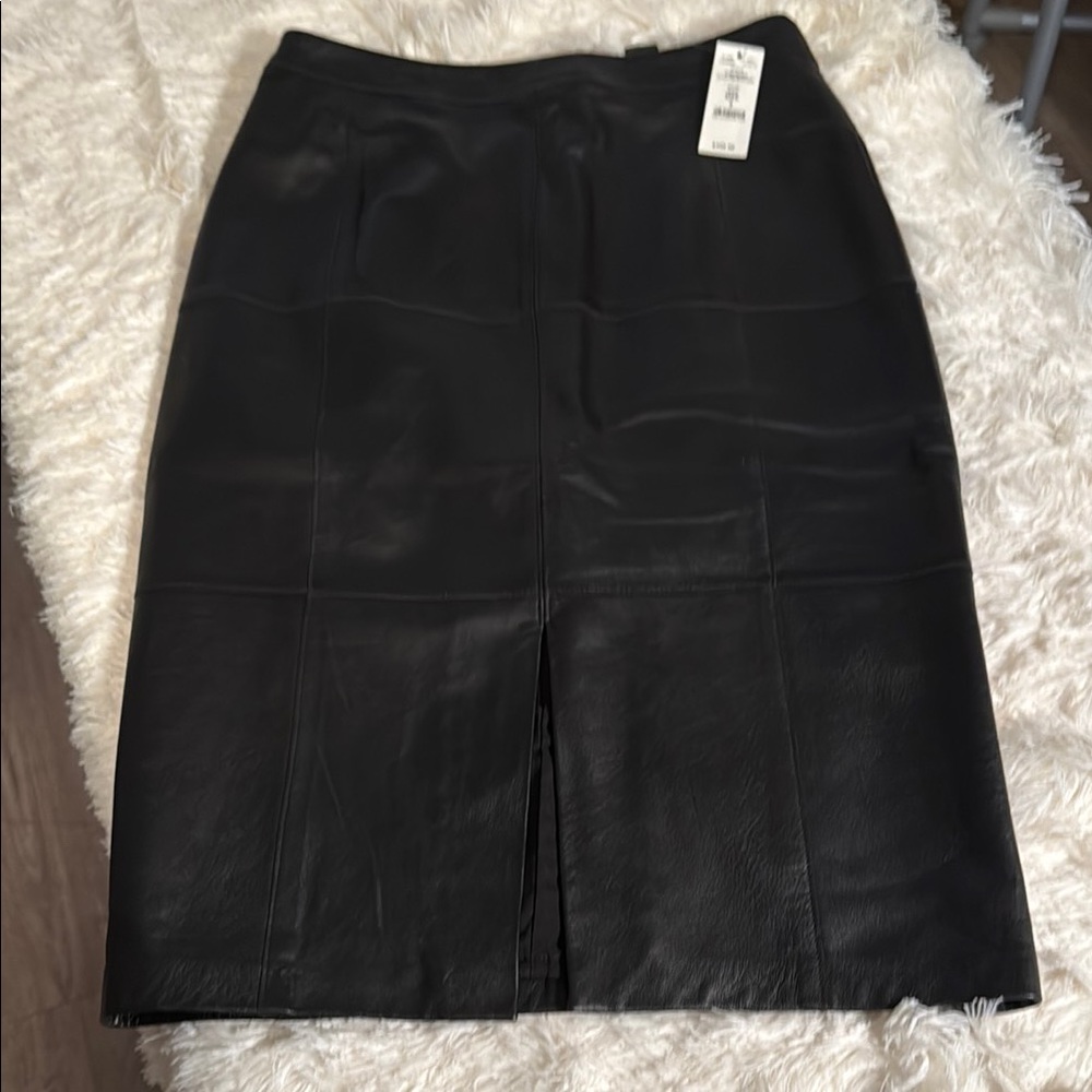 White House Black Market Genuine leather Black Skirt Knee-Length Work